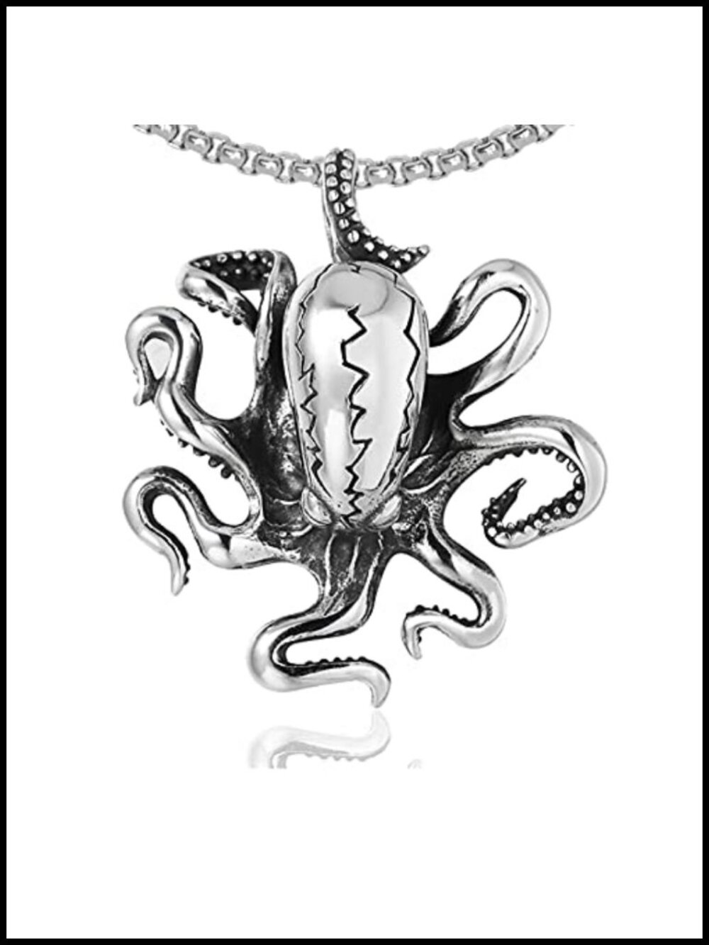 Punk Rock Titanium Steel Octopus Pendant Necklace 24 Inch Box Chain